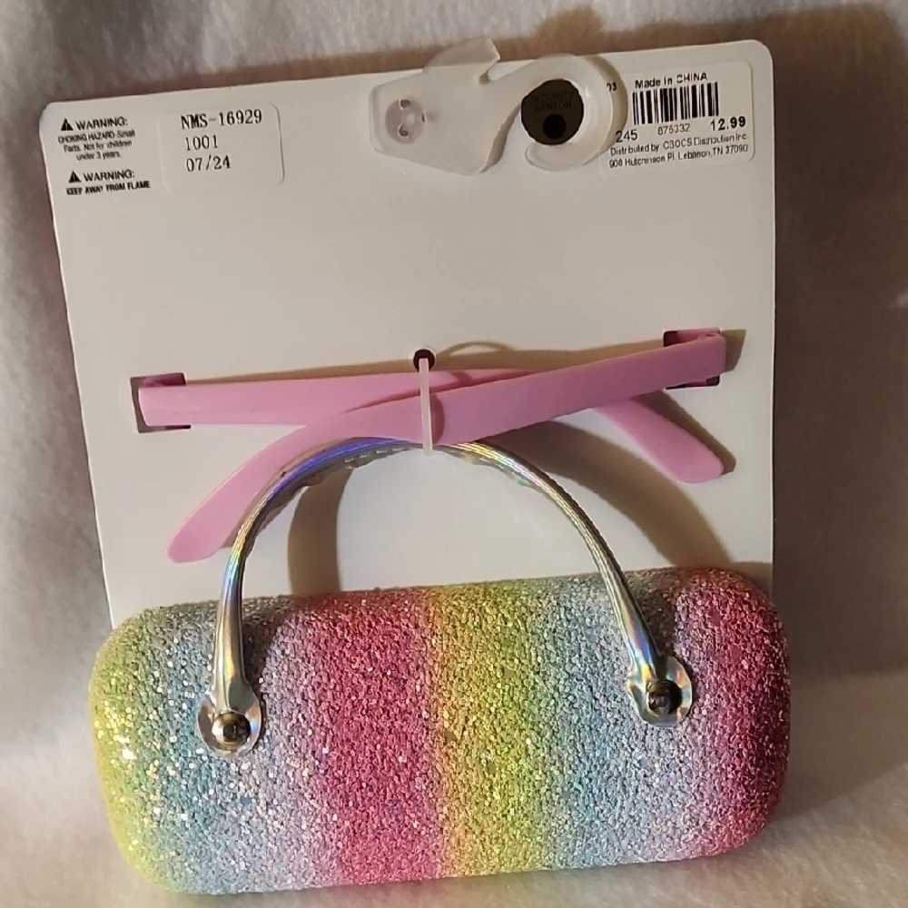 Cracker Barrel Pink Sunglasses with Glittery Rainbow Case
